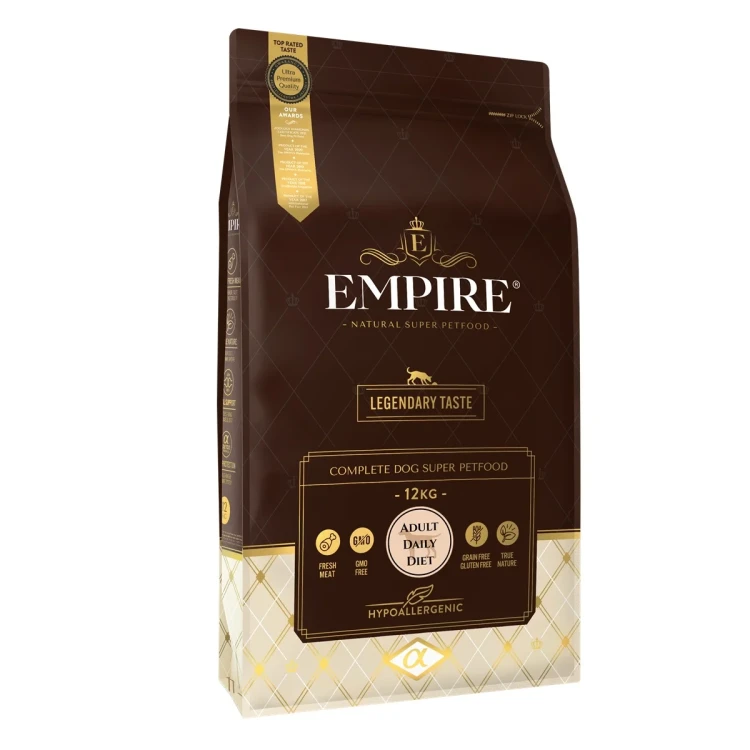 Brązowo-złoty worek Empire Adult Daily Diet z jasnym okrągłym oznaczeniem wariantu na froncie