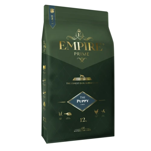Zielony worek karmy Empire Prime Puppy 25+ z niebieskim oznaczeniem wariantu dla szczeniąt dużych ras