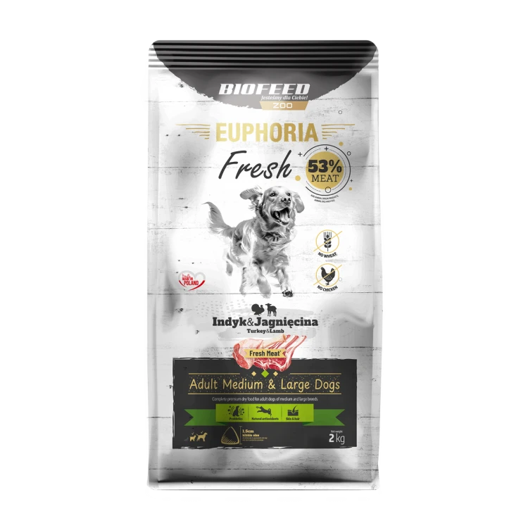 Euphoria Fresh Adult indyk z jagnięciną 2 kg – średnie i duże rasy