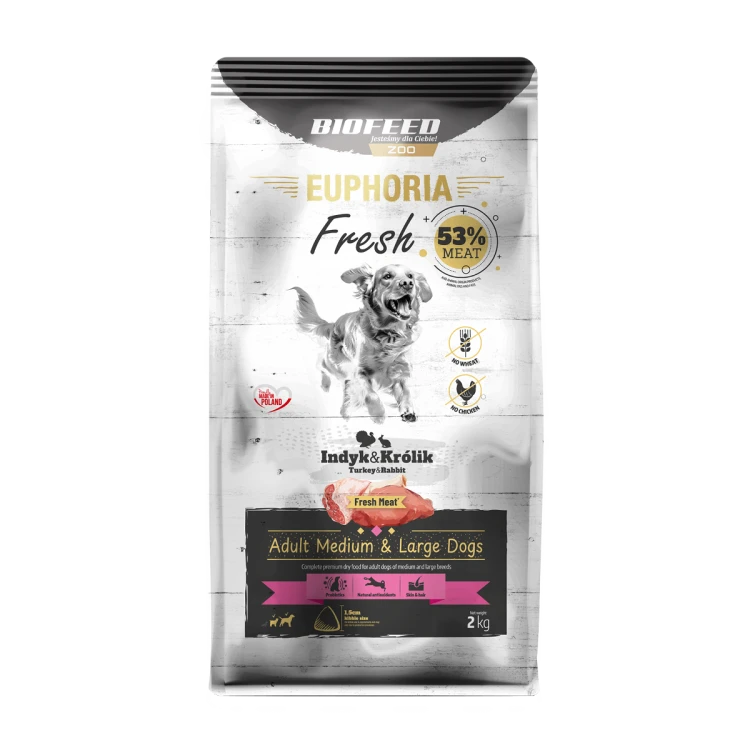 Euphoria Fresh Adult indyk z królikiem 2 kg – średnie i duże rasy