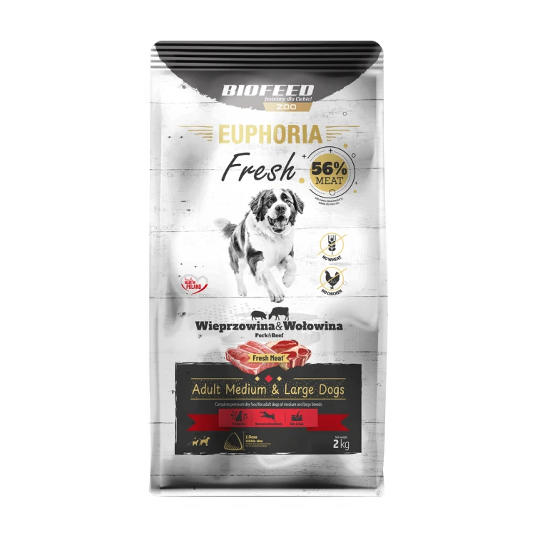 Euphoria Fresh Adult wieprzowina z wołowiną 2 kg – średnie i duże rasy
