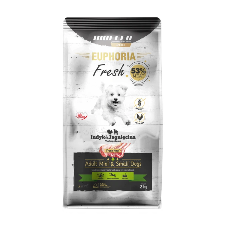 Euphoria Fresh Adult indyk z jagnięciną 2 kg – mini i małe rasy