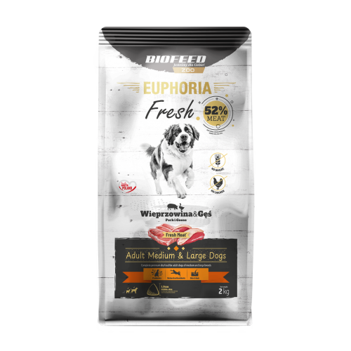 Euphoria Fresh Adult wieprzowina z gęsią 2 kg – średnie i duże rasy
