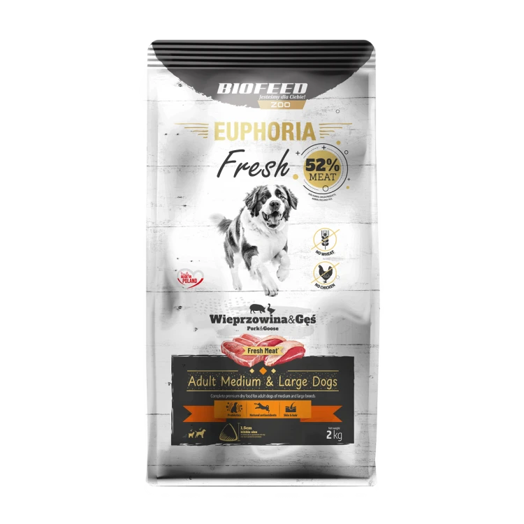 Euphoria Fresh Adult wieprzowina z gęsią 2 kg – średnie i duże rasy