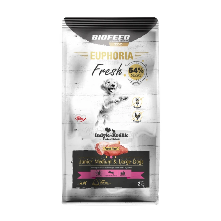 Euphoria Fresh Junior indyk z królikiem 2 kg – średnie i duże rasy