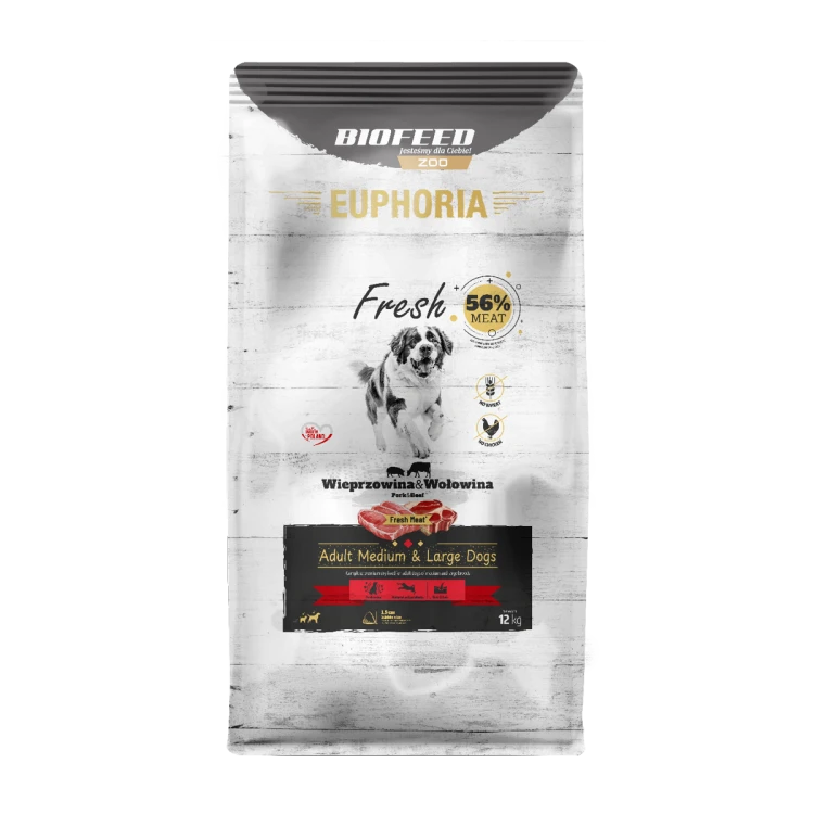 Euphoria Fresh Adult wieprzowina z wołowiną 12 kg – średnie i duże rasy