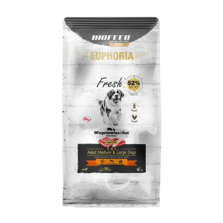 Euphoria Fresh Adult wieprzowina z gęsią 12 kg – średnie i duże rasy