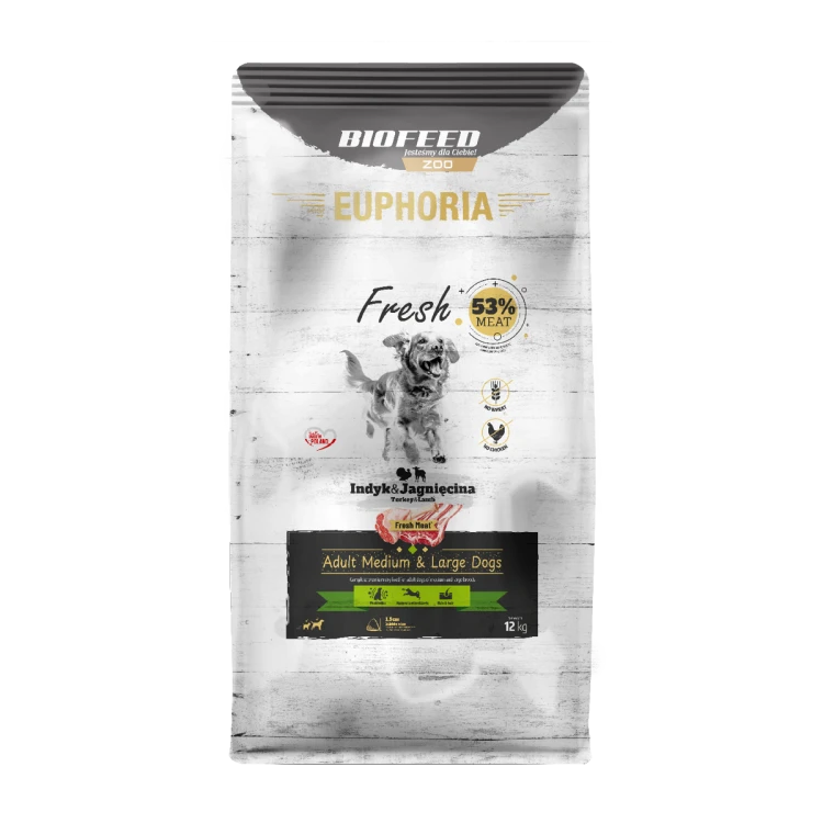 Euphoria Fresh Adult indyk z jagnięciną 12 kg – średnie i duże rasy