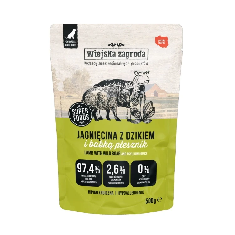 Wiejska Zagroda jagnięcina z dzikiem 500 g – saszetka karmy mokrej
