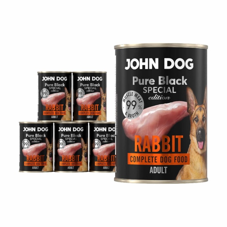 John Dog Pure Black „Królik” 6×400 g zestaw puszek
