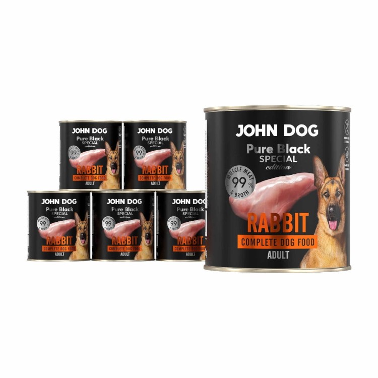 John Dog Pure Black „Królik” 6×800 g – widok puszek