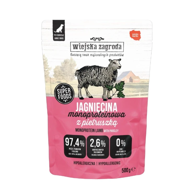 Wiejska Zagroda jagnięcina 500 g – saszetka karmy mokrej