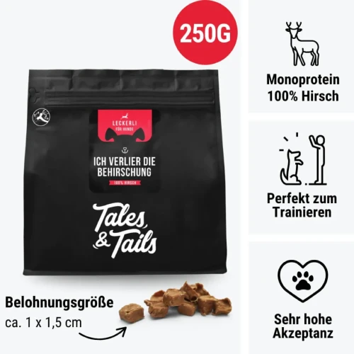 Tales & Tails BeHirschung – jeleń 250 g, grafika przysmaków