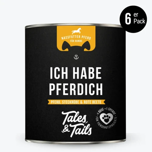 Tales & Tails konina 6 × 800 g – puszka z oznaczeniem zestawu