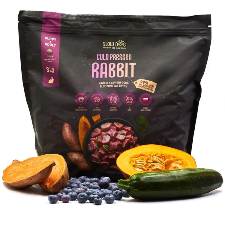 Slow Dog królik i superfoods 3 kg – karma tłoczona na zimno
