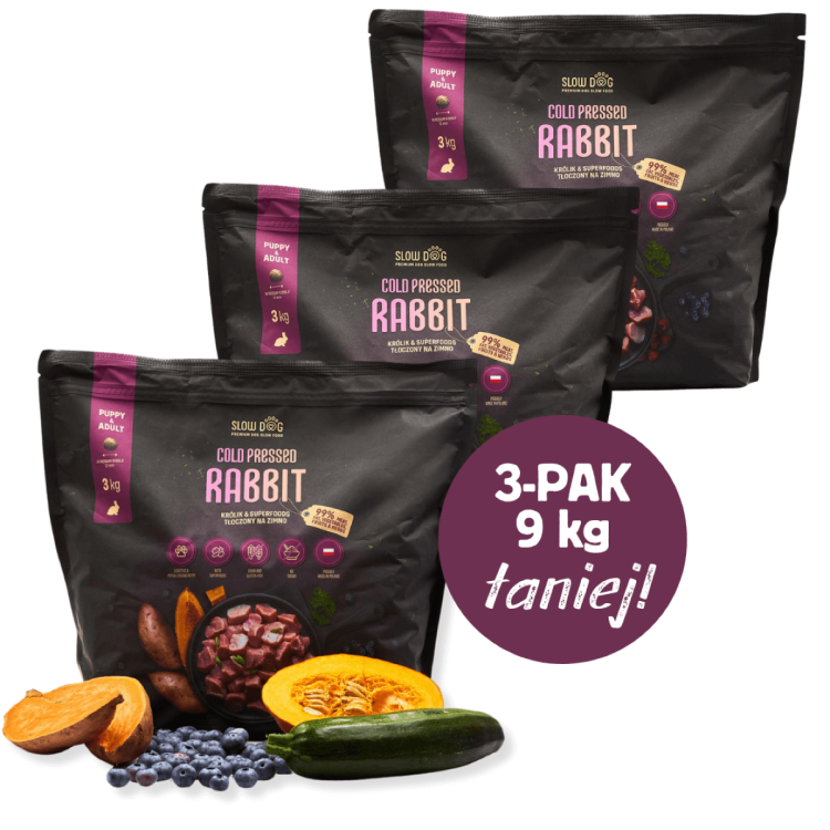zestaw karmy 9kg slow dog królik