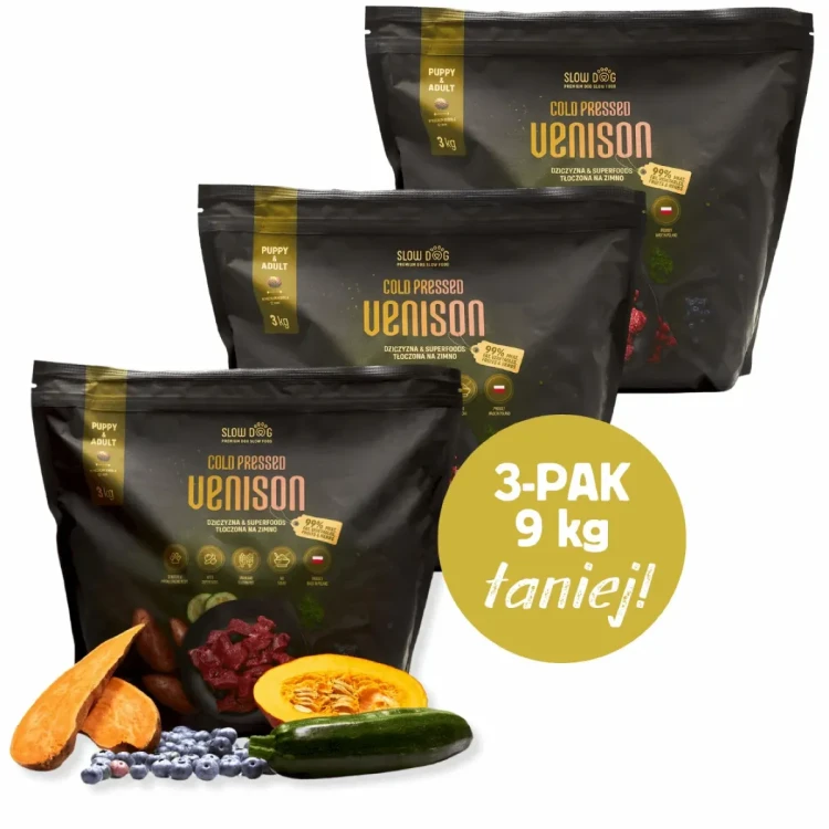 zestaw karmy Slow Dog dziczyzna 3x3 kg