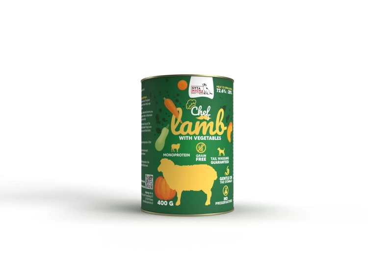 Syta Micha jagnięcina z warzywami 400 g – puszka mokrej karmy