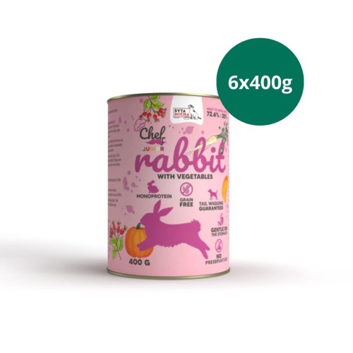 zestaw mokrej karmy dla szczeniąt Syta Micha królik z warzywami junior 6x400g lekkostrawna karma dla szczeniaka