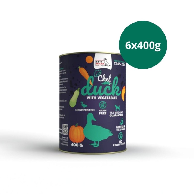 zestaw mokrej karmy dla psa Syta Micha kaczka z warzywami 6x400g wysokomięsna karma dla psa