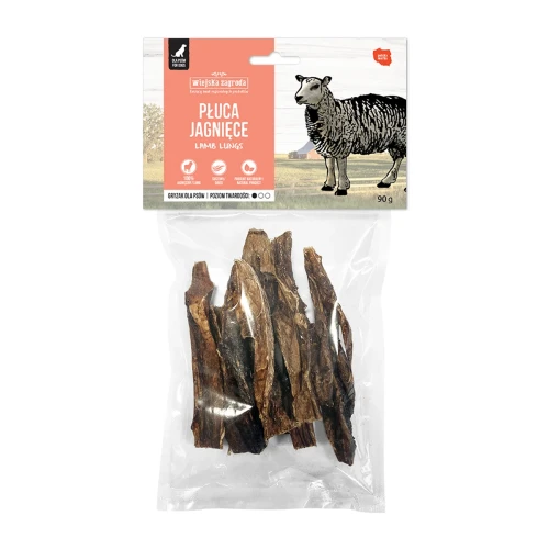 Naturalny gryzak dla psa z suszonych płuc jagnięcych Wiejska Zagroda 90g monoproteinowy przysmak dla psów wrażliwych pokarmowo
