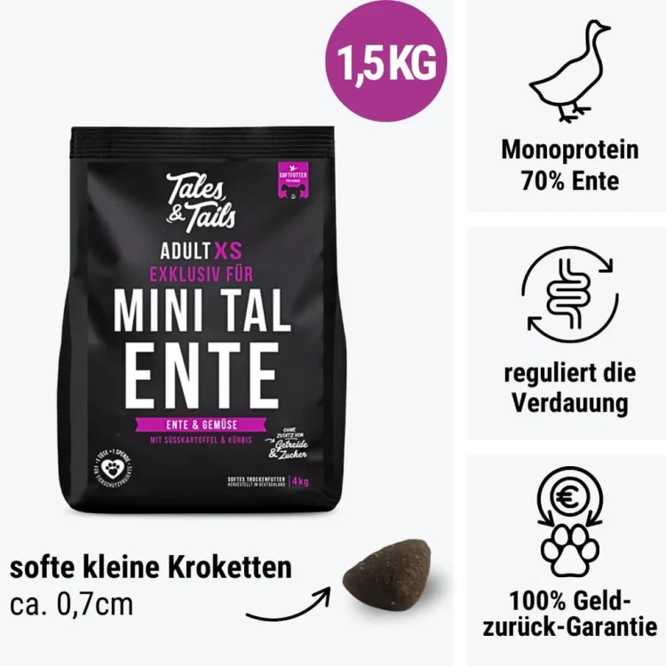 Tales & Tails – karma półwilgotna z kaczką dla małych ras 1,5 kg.webp