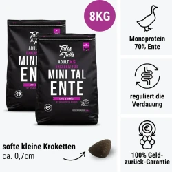 Tales & Tails Adult XS – karma z kaczką dla małych psów 2 × 4 kg (8 kg)