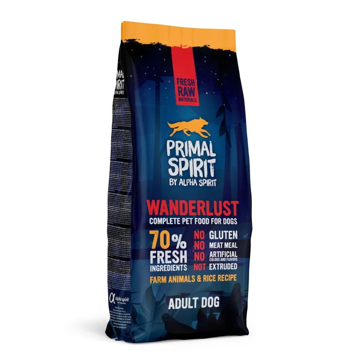 Primal Spirit 70% Wanderlust, karma półwilgotna dla dorosłych psów, opakowanie 12 kg.