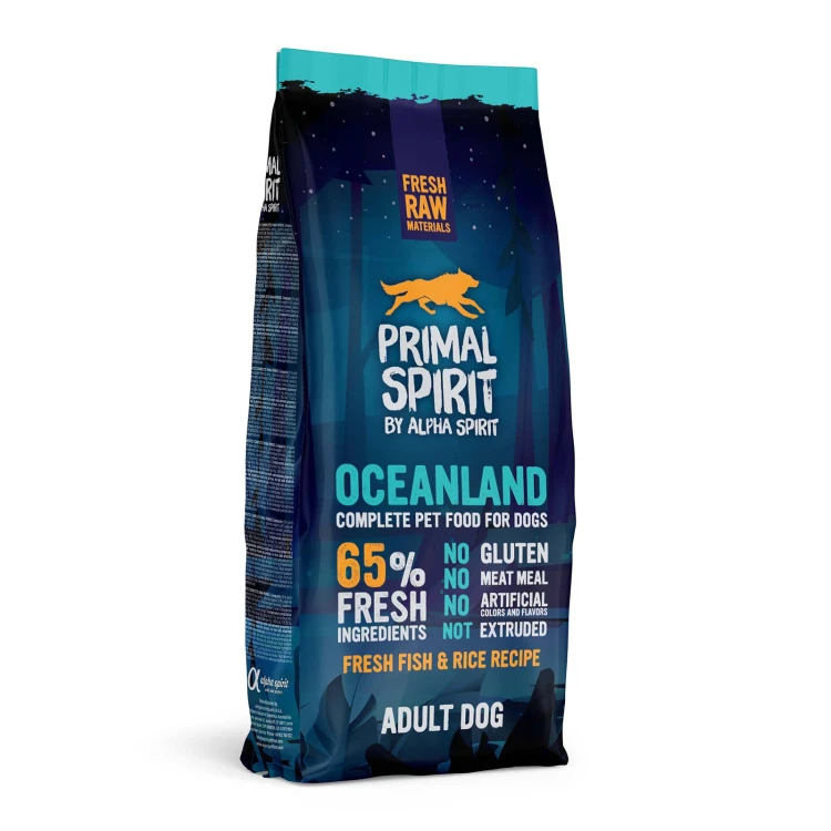 Primal Spirit 65% Oceanland, karma półwilgotna dla dorosłych psów, opakowanie 12 kg.