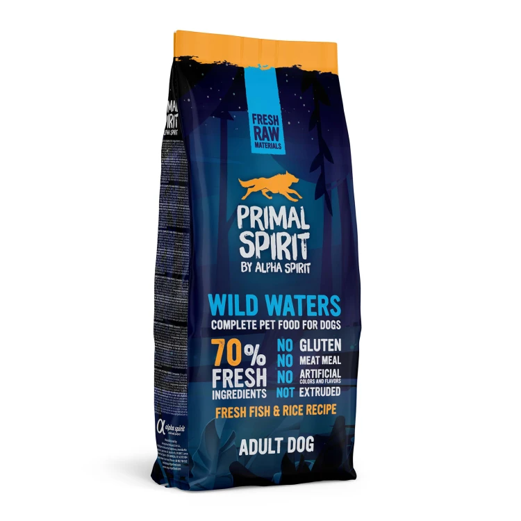 Primal Spirit 70% Wild Waters, karma półwilgotna dla dorosłych psów, opakowanie 12 kg.