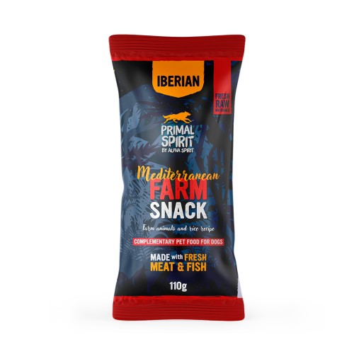 Primal Spirit Iberian Mediterranean Farm, miękkie przysmaki dla dorosłych psów, 110 g.
