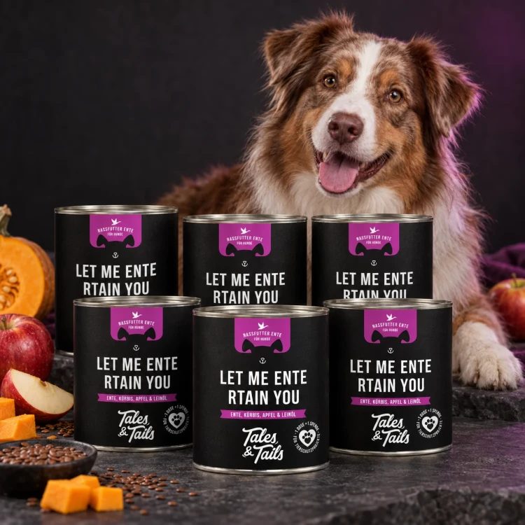 Kaczka 6 × 800 g — Z psem w stylistyce opakowania — Tales & Tails