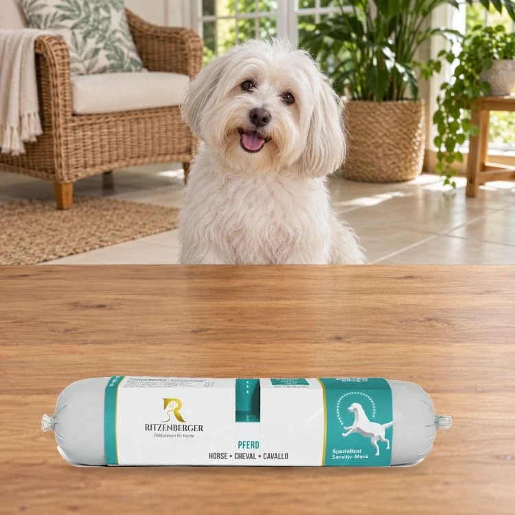 Ritzenberger Konina z ziemniakami Sensitiv Duo-Rolls 2 × 400 g – karma mokra dla psa — w domu z psem