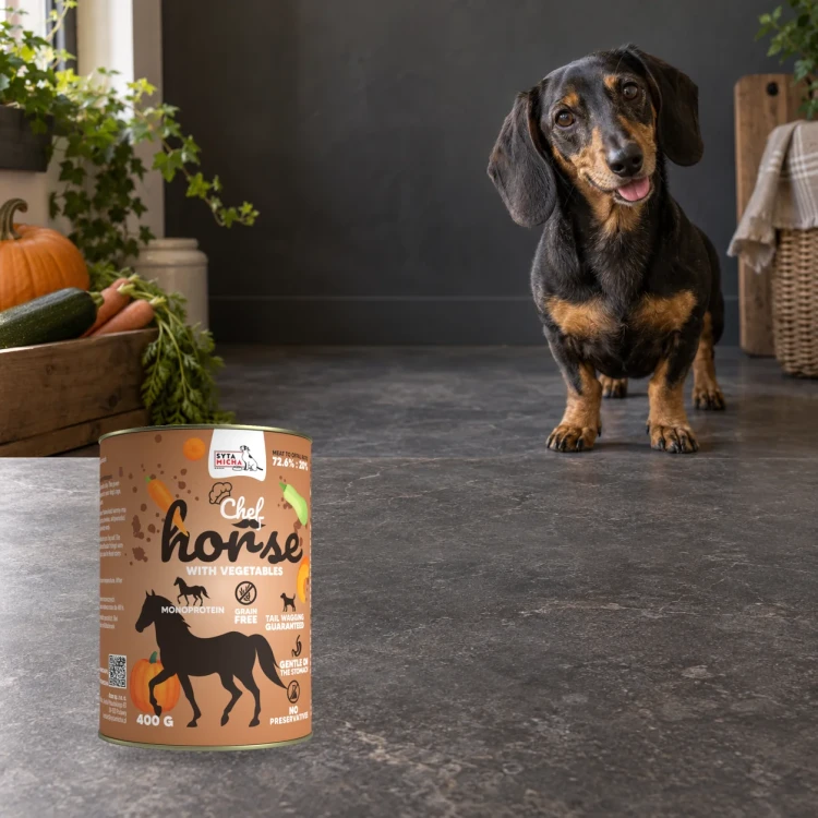 Syta Micha Konina z warzywami 400g – mokra karma dla psa — z psem