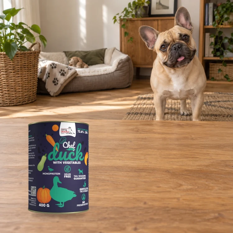 Syta Micha Kaczka z warzywami 400g – mokra karma dla psa — w domu z psem