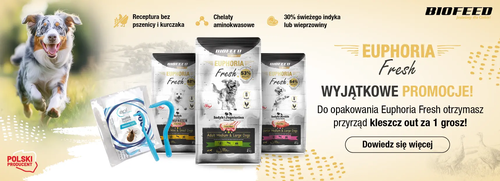 Promocja - do worka karmy Euphoria Fresh przyrząd  kleszcz out za 1 grosz.