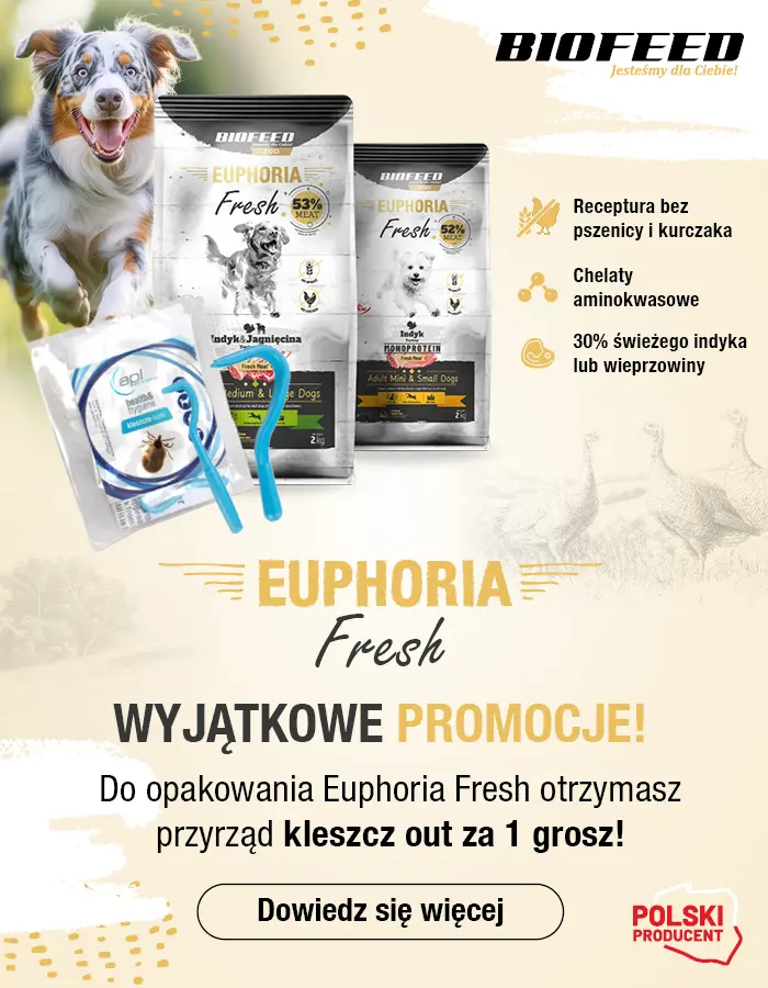 Promocja - przyrząd do wyciągania kleszczy za 1gr przy zakupie dowolnego worka karmy Euphoria.