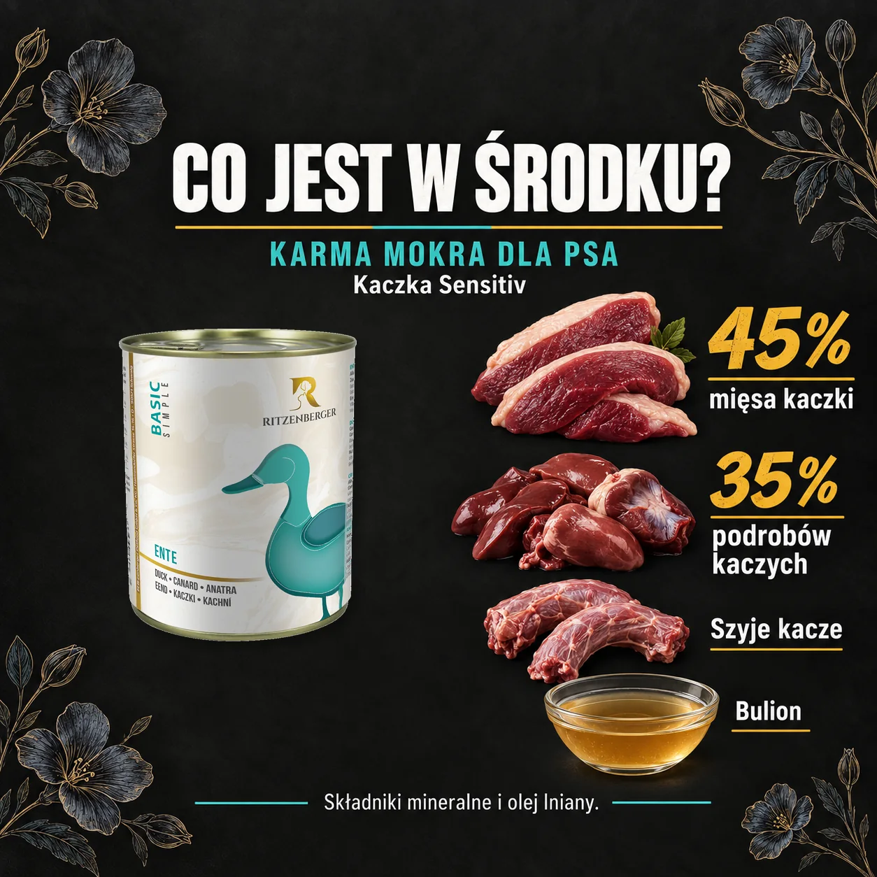 Sklad karmy mokrej Ritzenberger Kaczka Sensitiv.