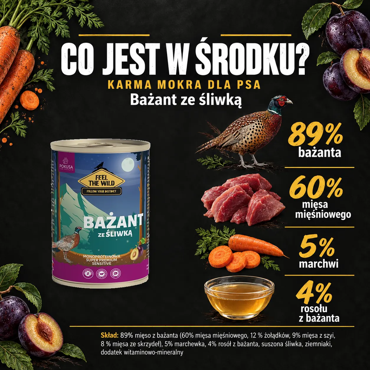 Sklad karmy mokrej Pokusa Bażant ze śliwką.