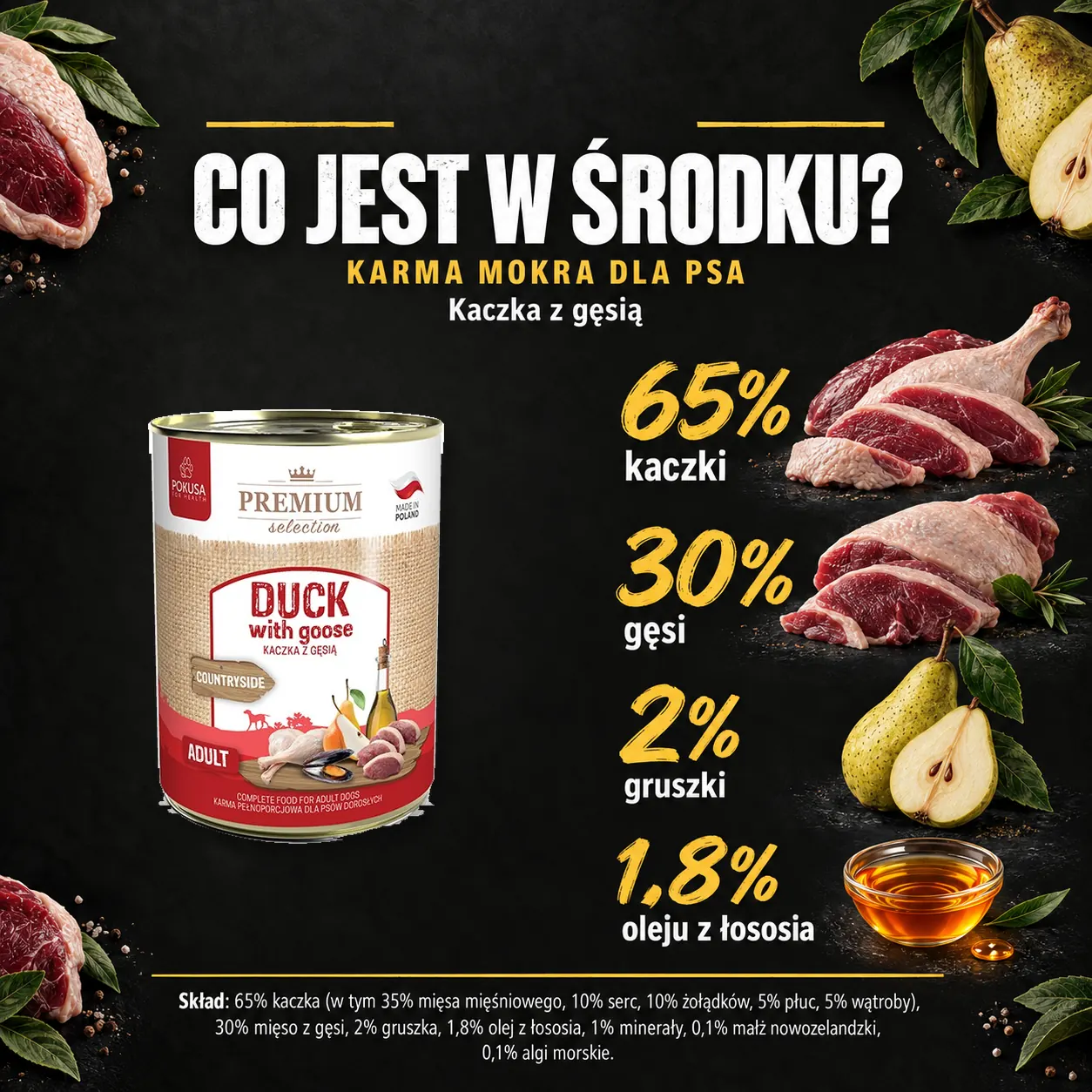 Sklad karmy mokrej Pokusa Kaczka z gęsią.