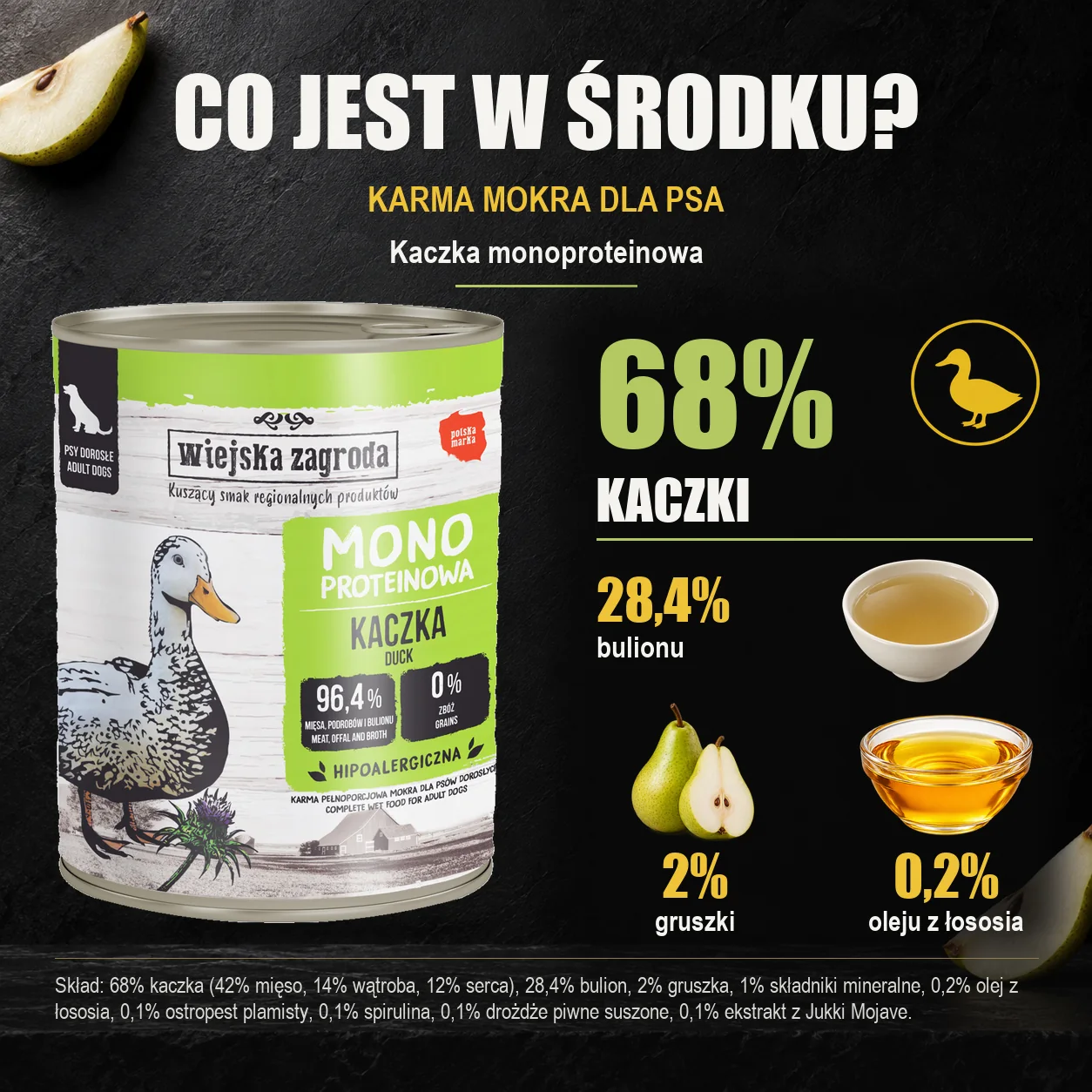 Wiejska Zagroda Kaczka monoproteinowa — skład karmy mokrej dla psa.