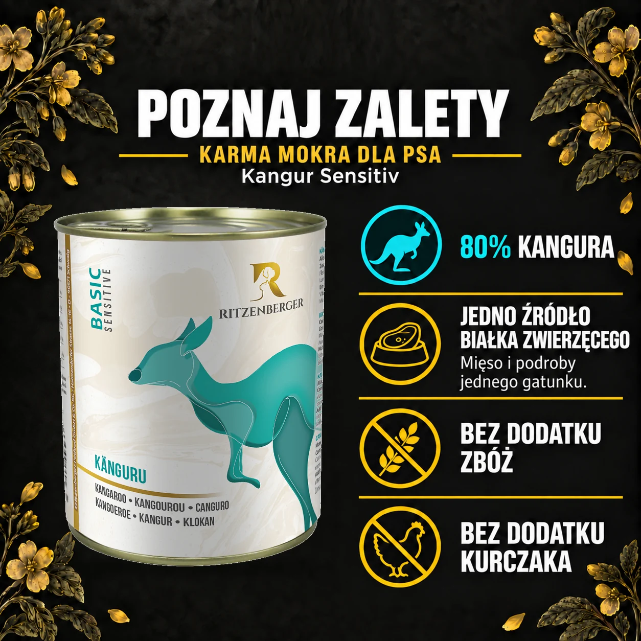 Poznaj zalety — Ritzenberger, Kangur Sensitiv. Cechy konkretnej karmy z oryginalnym opakowaniem.