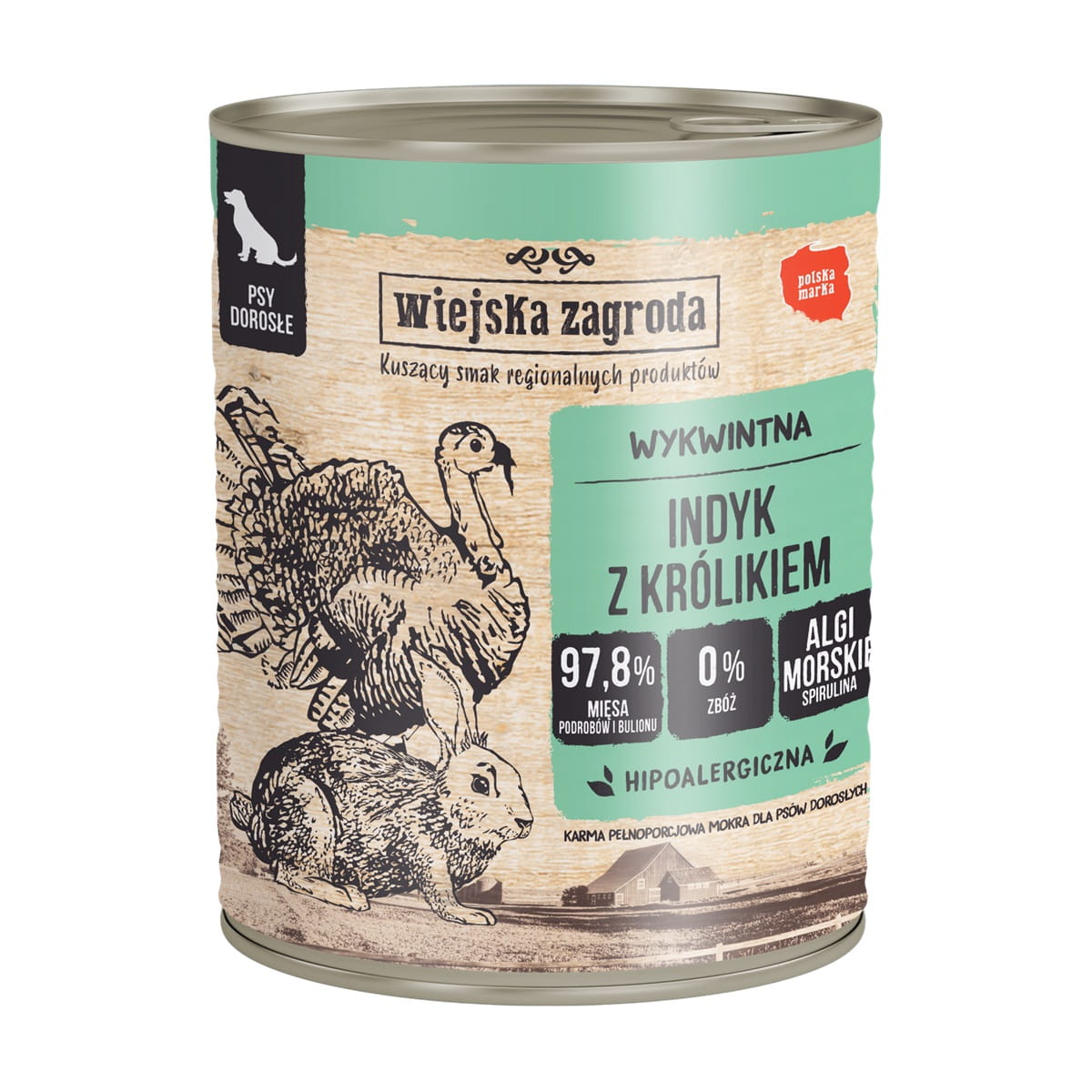 Wiejska Zagroda indyk z królikiem 800 g – puszka mokrej karmy